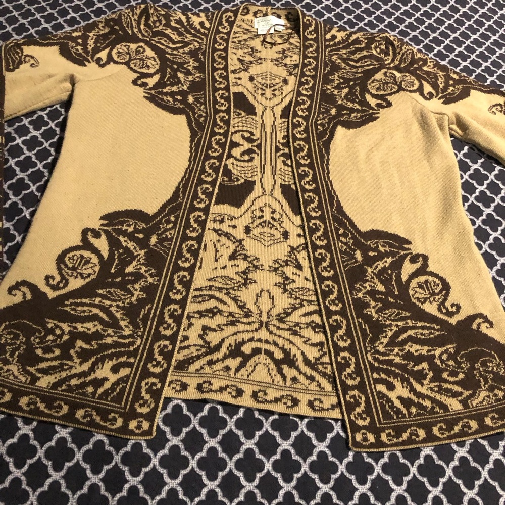 VTG CHERRY LEWIS England Brown Wool Blend Open Cardigan Sweater Sz Medium Dd19
